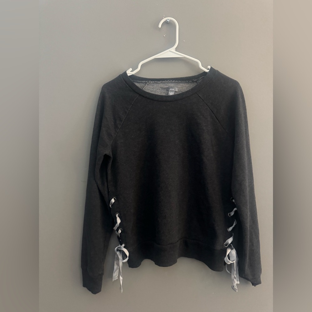 Aerie Charcoal Lace-Up Sweatshirt